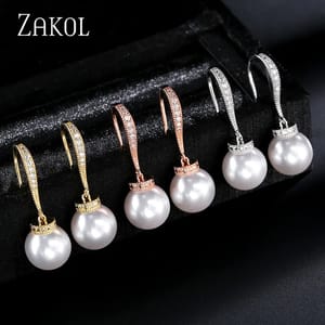 Elegant Simulated Pearl & Zircon Dangle Earrings for Women