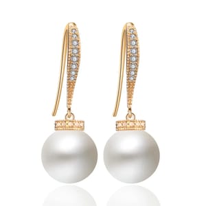 Elegant Simulated Pearl & Zircon Dangle Earrings for Women