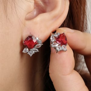Elegant Geometric Red Zirconia Stud Earrings for Women