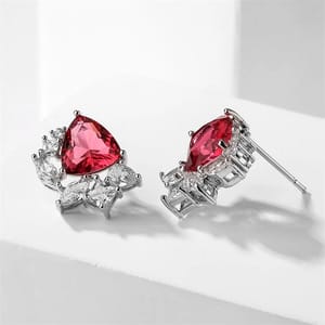 Elegant Geometric Red Zirconia Stud Earrings for Women