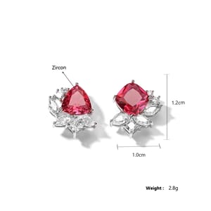Elegant Geometric Red Zirconia Stud Earrings for Women
