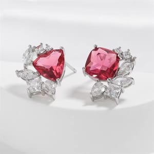 Elegant Geometric Red Zirconia Stud Earrings for Women