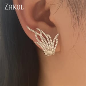 Elegant Leaf-Shaped Zirconia Stud Earrings for Women’s Wedding