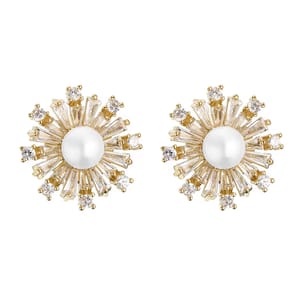 Elegant Snowflake Pearl & Cubic Zirconia Stud Earrings for Women