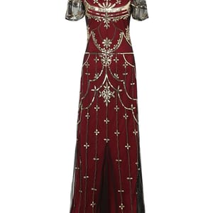 Elegant Vintage Sequin Beaded Gown with Mesh Overlay