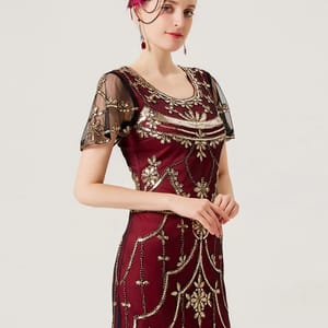 Elegant Vintage Sequin Beaded Gown with Mesh Overlay Elegant Vintage Sequin Beaded Gown with Mesh Overlay