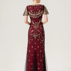 Elegant Vintage Sequin Beaded Gown with Mesh Overlay Elegant Vintage Sequin Beaded Gown with Mesh Overlay