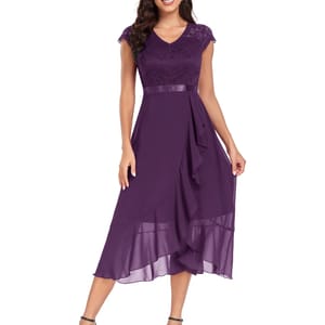 Elegant Lace Asymmetrical Hem Dress with Ruffles for Parties