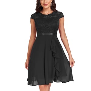 Elegant Lace and Chiffon A-Line Dress with Ruffles