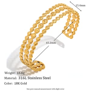 Elegant Three-Layer Round Cuff Bracelet, 18K Gold Plated