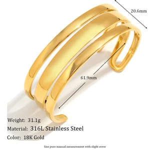 Elegant Wide-Faced Three-Layer Open Cuff Bracelet for Women