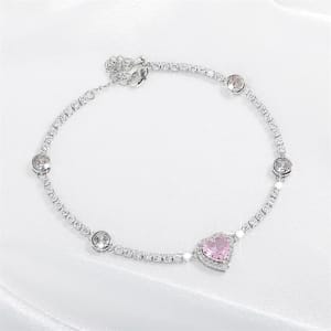 Elegant Round Zircon Arrangement Heart Pendant Bracelet for Brides Elegant Round Zircon Arrangement Heart Pendant Bracelet for Brides