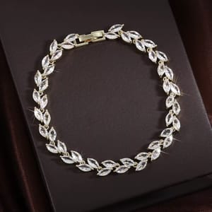 Elegant Leaf Design Marquise Cut Cubic Zirconia Bracelet for Women