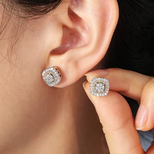 Geometric Sugar Cube Stud Earrings with Zircon Inlay for Women