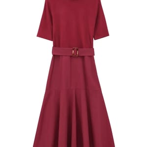 Women's Soft Belt Retro Midi Dress Stand Collar Short Sleeve Splicing Female Midi Dresses