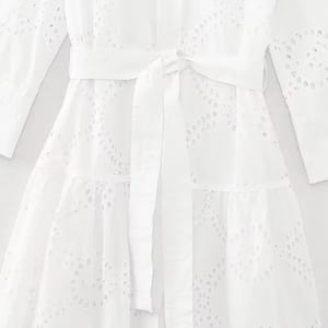 Women's Embroidered Shirt Dress Retro Lapel Long Sleeve Midi Chic Female Fashion with Belt