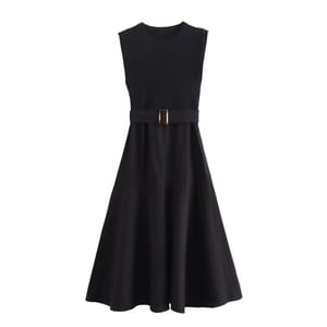 Elegant Sleeveless Spliced Midi Dress with Belt for Women