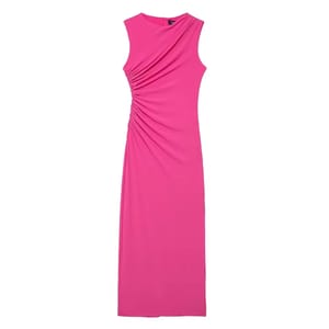 Chic Draped Midi Dress with Sleek Back Slit for Women