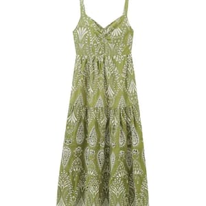 Elegant V-Neck Embroidered Midi Dress for Effortless Vacation Style