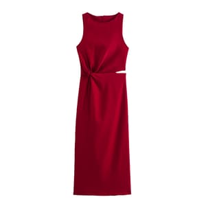 High Street Women's Midi Dress Sleeveless Round Neck Female Draped Fashion Cut-Out Front Design