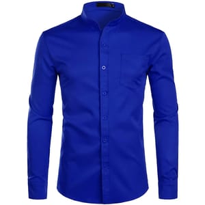Refined Mandarin Collar Long-Sleeve Button-Down Shirt for Men