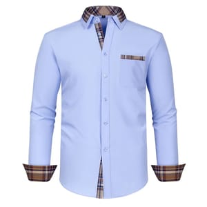 Men's Slim Fit Plaid Patchwork Dress Shirt – Stylish Long Sleeve Button-Up for Casual & Formal Wear
