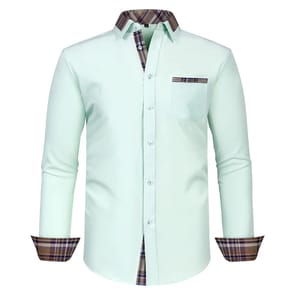 Men's Slim Fit Plaid Patchwork Dress Shirt – Stylish Long Sleeve Button-Up for Casual & Formal Wear