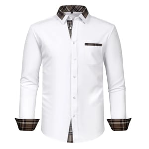Men's Slim Fit Patchwork Long Sleeve Dress Shirt for Casual & Business Wear