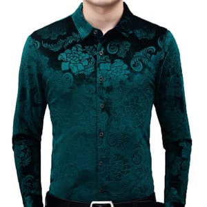 Stylish Velvet Floral Print Long Sleeve Button-Down Shirt
