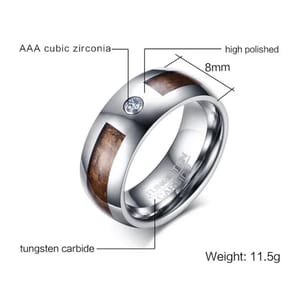 Vintage Wood Inlay Tungsten Carbide Ring for Men, 8mm Tigrade - Men's Rings 3