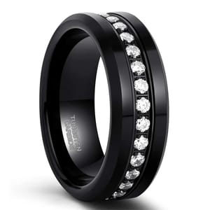 Men’s 8mm Tungsten Wedding Band with Simulated Diamond Inlay Tigrade - Men's Rings