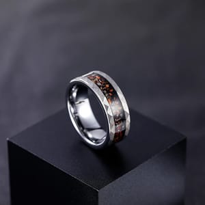 8mm Tungsten Wedding Band with Dinosaur Bone & Metal Slag Tigrade - Men's Rings 2