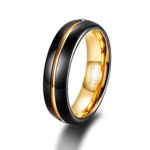 Elegant Black Tungsten Wedding Band with Gold Accent for Men Tigrade - Men's Rings
