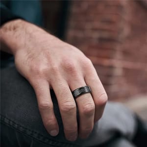 Men's 8mm Black Titanium Wedding Band with Beveled Edges Tigrade - Men's Rings 2