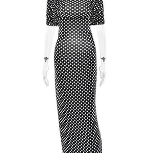 Elegant Off-Shoulder Polka Dot Maxi Dress with Split Hem Elegant Off-Shoulder Polka Dot Maxi Dress with Split Hem