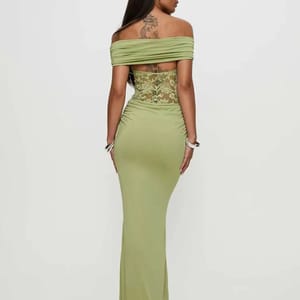 Off-Shoulder Lace Sheer Maxi Dress for Women, Bodycon Party Gown