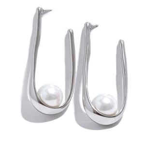 Elegant Stainless Steel Geometric Huggie Earrings with Imitation Pearls
