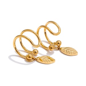 Elegant Stainless Steel Leaf Double Layer Clip-On Earrings