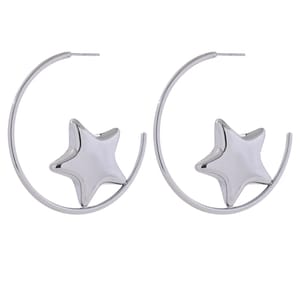 Trendy Stainless Steel Round Star Huggie Earrings for Women Trendy Stainless Steel Round Star Huggie Earrings for Women