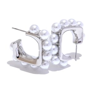 Elegant Imitation Pearl Stainless Steel Geometric Huggie Earrings