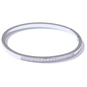 Elegant 60mm Cubic Zirconia Bangle Bracelet in Stainless Steel