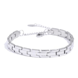 Polished Stainless Steel Charm Chain Bracelet with Adjustable Bangle