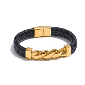 Handmade 65mm Leather Metal Twisted Chain Wide Bracelet for Men Handmade 65mm Leather Metal Twisted Chain Wide Bracelet for Men