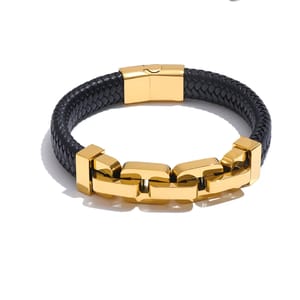 Elegant 18K Gold Plated Stainless Steel Leather Chain Bracelet