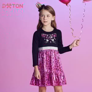 Adorable Girls' Long-Sleeve Leopard Print Cartoon Dress Adorable Girls' Long-Sleeve Leopard Print Cartoon Dress