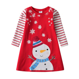 Charming Winter Dress for Girls with Snowman Design Charming Winter Dress for Girls with Snowman Design