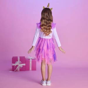 Whimsical Ruffle Princess Dress for Girls with Unicorn Design Whimsical Ruffle Princess Dress for Girls with Unicorn Design