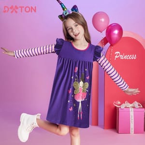 Charming Butterfly Print Long Sleeve Dress for Girls