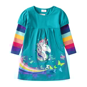 Enchanting Toddler Girls Rainbow Unicorn Dress with Butterfly Print