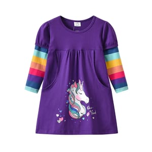Enchanting Toddler Girls Rainbow Unicorn Dress with Butterfly Print
